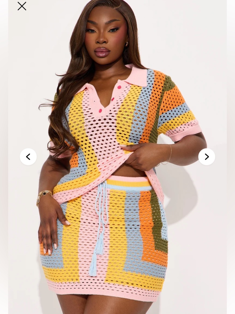 Fashion Nova Crochet Polo Skirt Set Multicolor